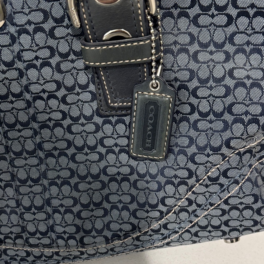 Coach Navy Signature Canvas Tote with Black Leather Trim - Picture 2 of 3